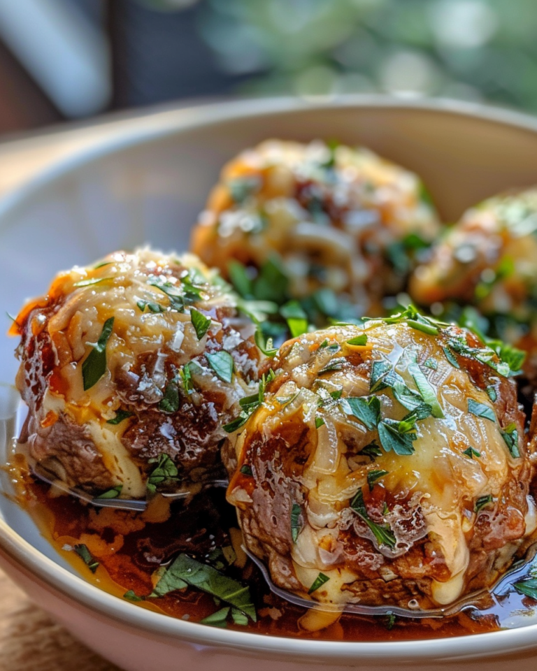 Cheesy French Onion Meatballs taken with iphone 15 pro max --iw 2 --ar 4:5 --v 6.0 --raw