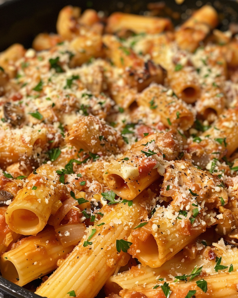 Garlic Butter Chicken with Rigatoni and Parmesan taken with iphone 15 pro max --iw 2 --ar 4:5 --v 6.0 --raw